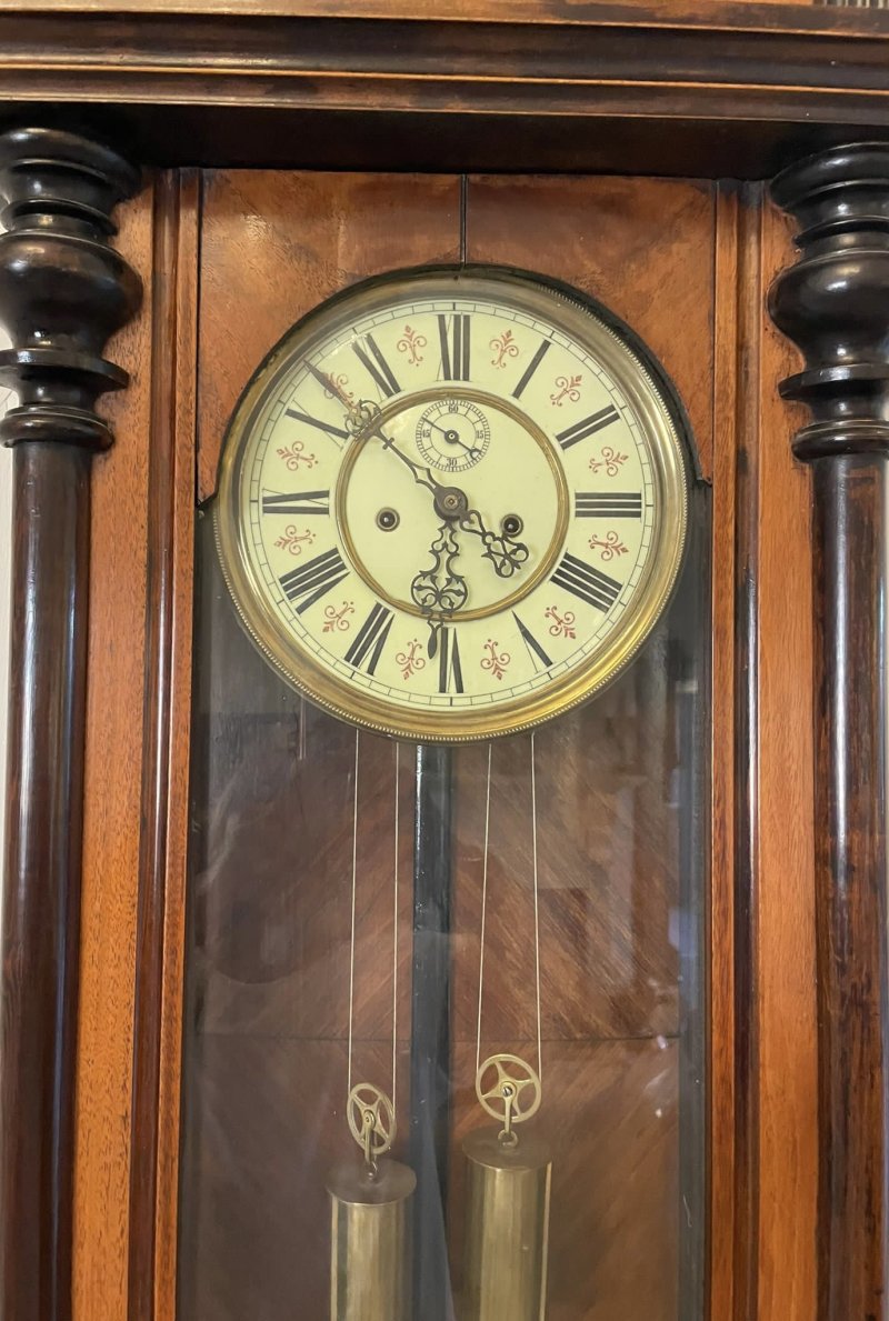 Antique Victorian Quality Carved Walnut Vienna Wall Clock - Image 8